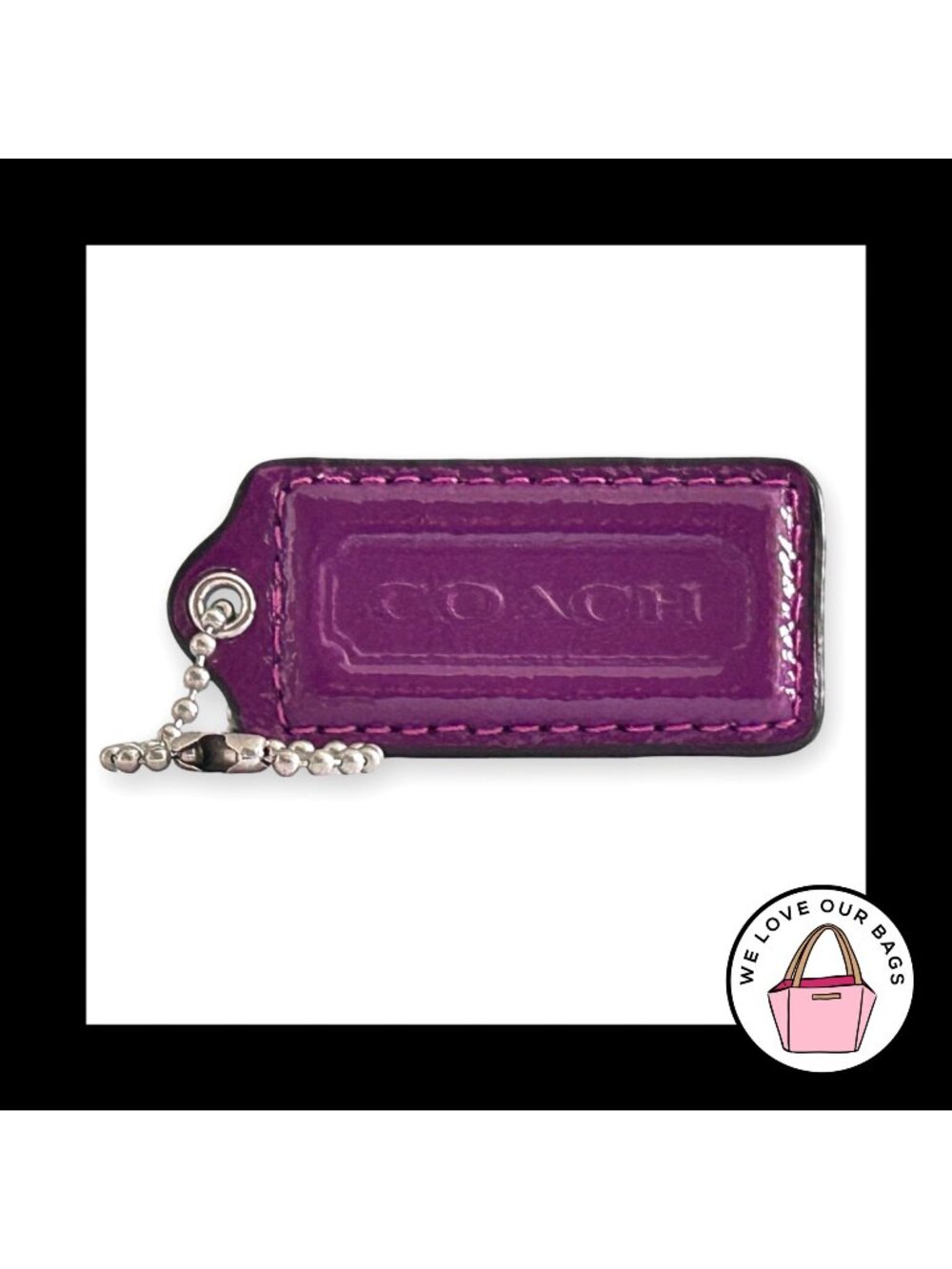 COACH HANG TAG 2.25" Purple Pink Patent Leather Bag Charm Keychain Fob Large